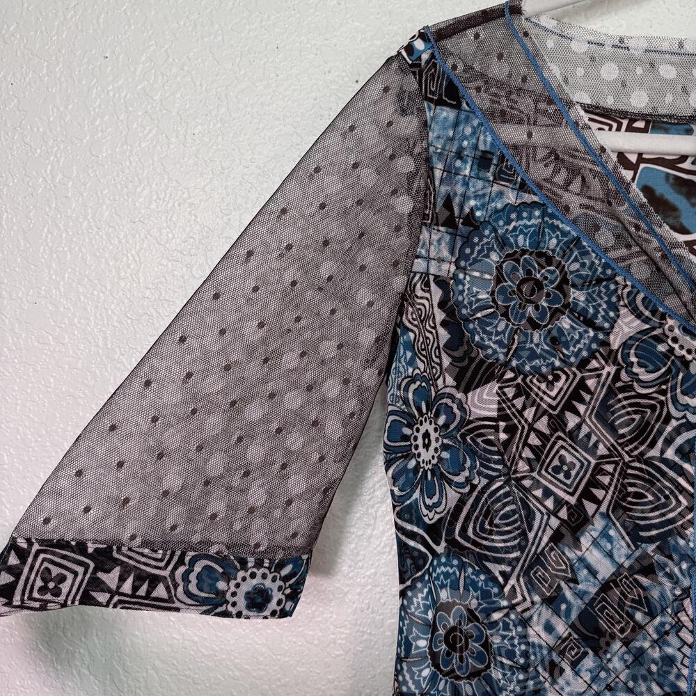 ANAC by Kimi Y2K Top Womens XL Sheer Mesh Geometric Floral Blouse Boho Art 2000s - Picture 7 of 10